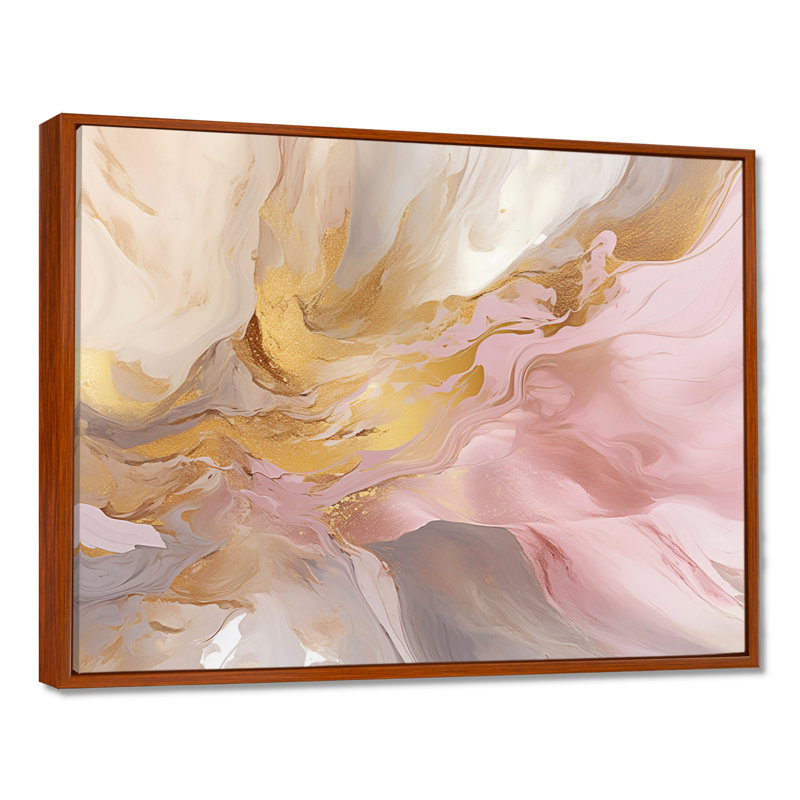 Exquis symphonie abstraite rose et pastel doré - peinture abstraite sur toile, art mural, H 12 po x l 20 po x P 1 po