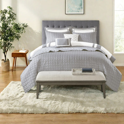 Ensemble de literie gris 8 pièces, polyester hypoallergénique, style hôtel, parfait pour un confort toute l'année