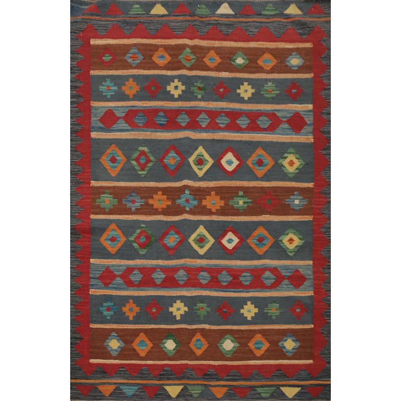 Tapis géométrique en laine Kilim
