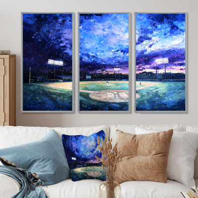 Baseball Field At Night III - Sport Baseball, ensemble de reproductions d'art mural