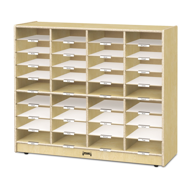 Natural Wood 36-Slot Mobile Mailbox Organizer
