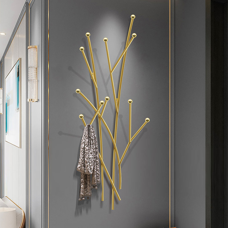 Portemanteau mural moderne à 11 crochets en or avec forme de branche d'arbre