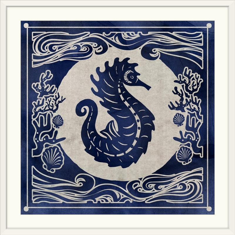 «Catskill Ink Seahorse» par Edward Selkirk, impression, Cadre blanc, H 38 po x l 38 po x P 1 po