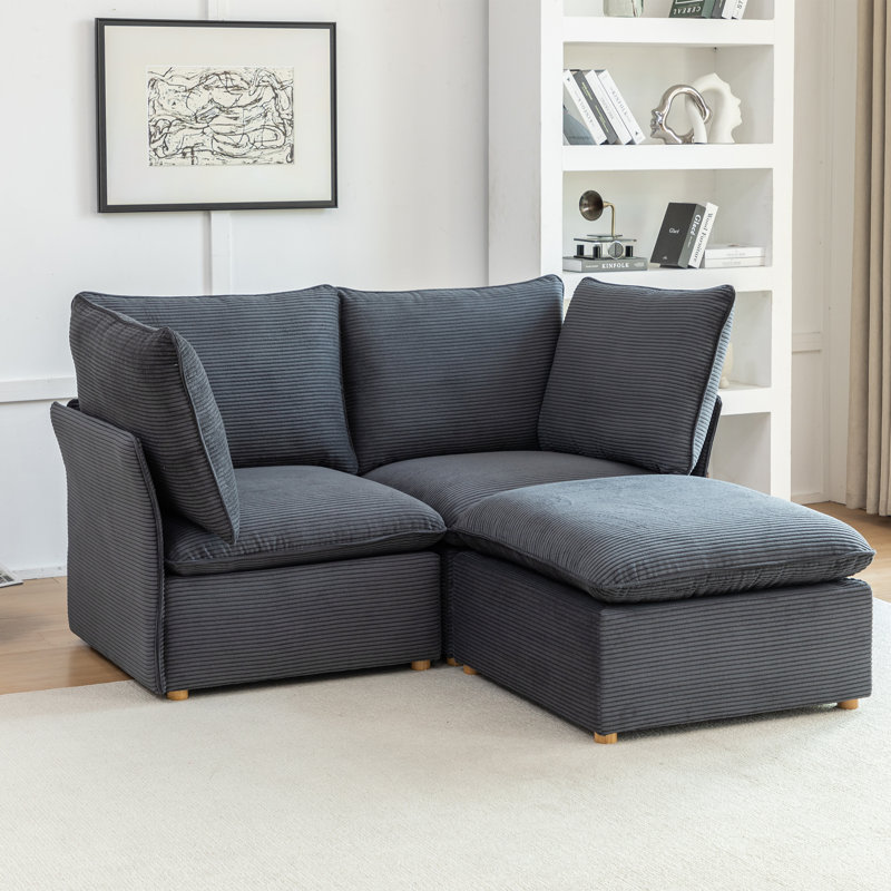 Hepworth 3 - Piece Corduroy Sectional Sofa With Ottoman, Gray Corduroy