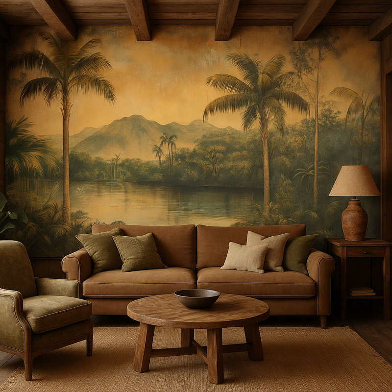 Papier peint paysage tropical tropical - Palmier, paysage de jungle Vn828 (Peel-N-Stick) VN828, L 165 po x l 120 po