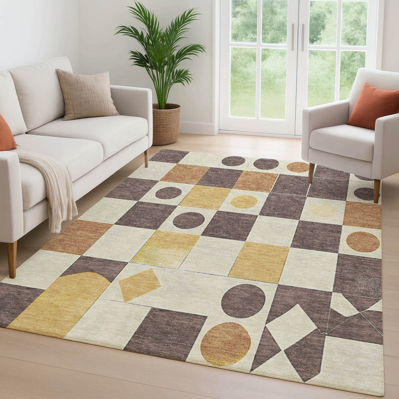 Premium Machine Washable Mayfield  Geometric Rug, 2'6" x 3'10", Brown