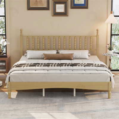 King Size Wood Platform Bed with Gourd Shaped Headboard