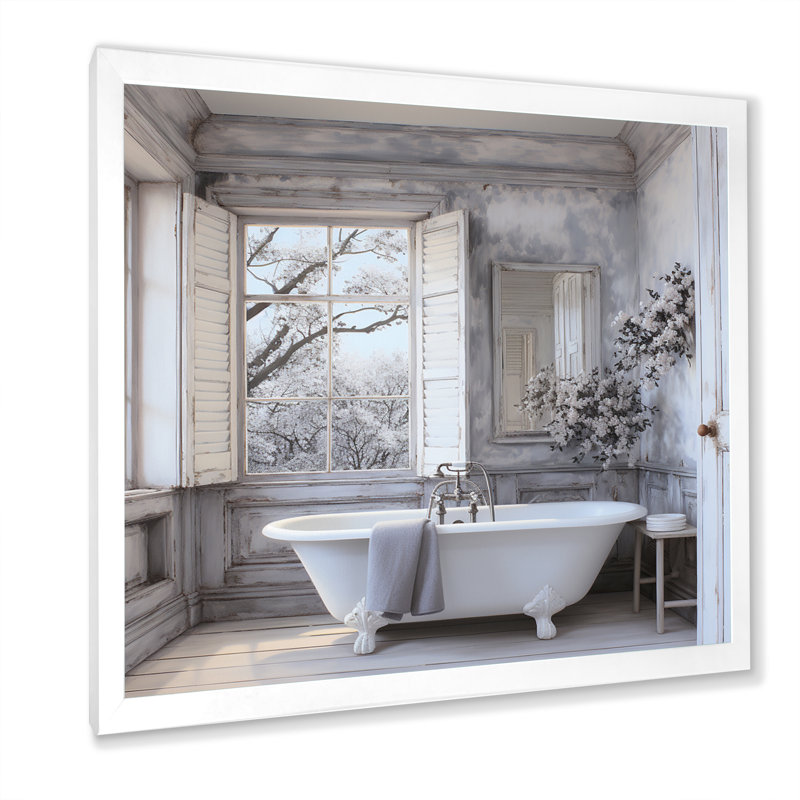 Farmhouse Bathroom Charm II - impressions sur toile blanchisserie, H 30 po x l 30 po, Cadre photo unique, Blanc