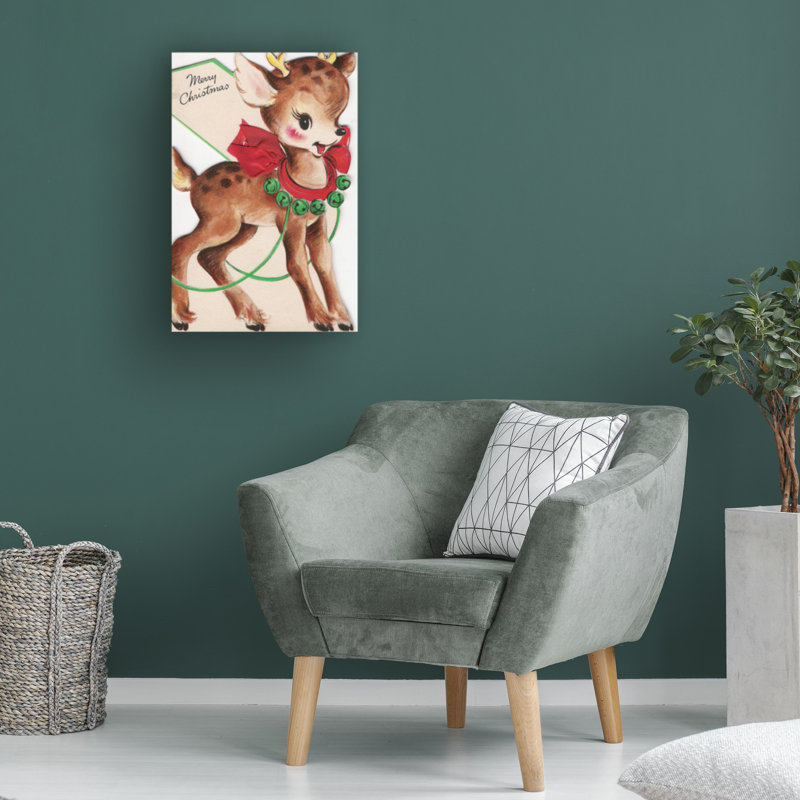 Art mural sur toile tendue - Art mural rétro «Vintage Xmas Card Deer» par Apple Collection pour le salon, la chambre à coucher ou le bureau - 16 x 24