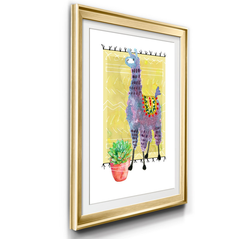 «Lovely Llama II», reproduction d'art sur papier encadré, H 18,5 po x l 24,5 po x P 1,5 po, Doré