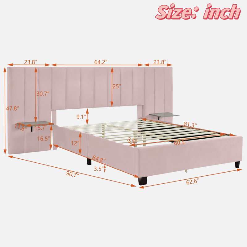 Delysia Upholstered Panel Storage Bed with Oversized Headboard, Queen, Pink