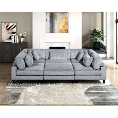 Canapé modulaire moderne en velours côtelé gris 6 pièces pour le salon, 2 fauteuils d'angle, 3 chaises sans accoudoirs, 1, rembourrage en mousse, 100% tissu, 7 coussins modulaires en velours côtelé, structure en bois massif et en contreplaqué