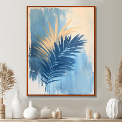 Silhouette de palmier bleu - Décoration murale sur toile avec feuilles tropicales