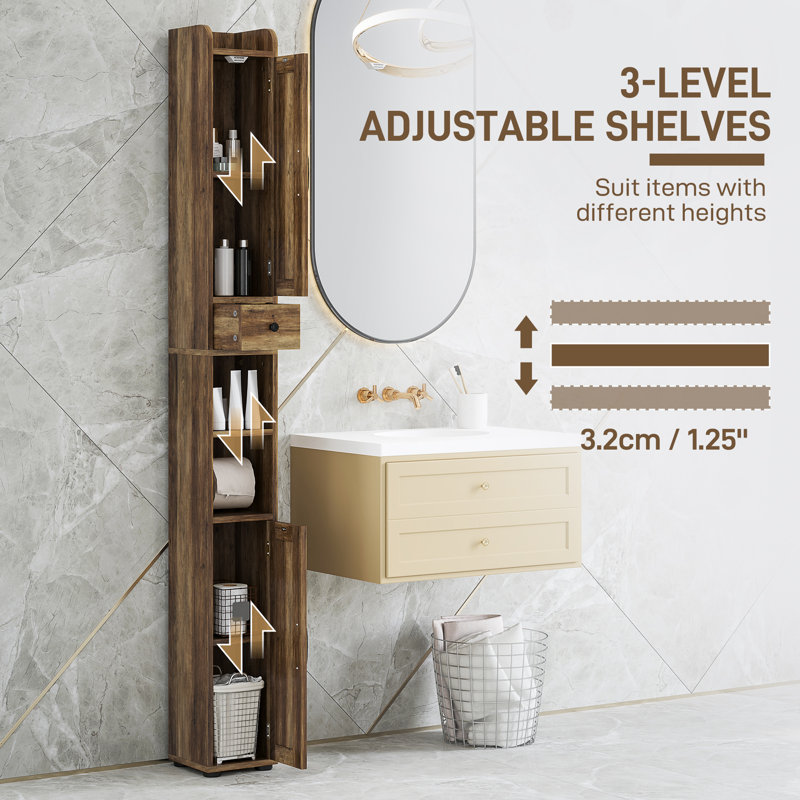 73" Tall Bathroom Cabinet Narrow Bathroom Storage Cabinet, Brown Wood Grain