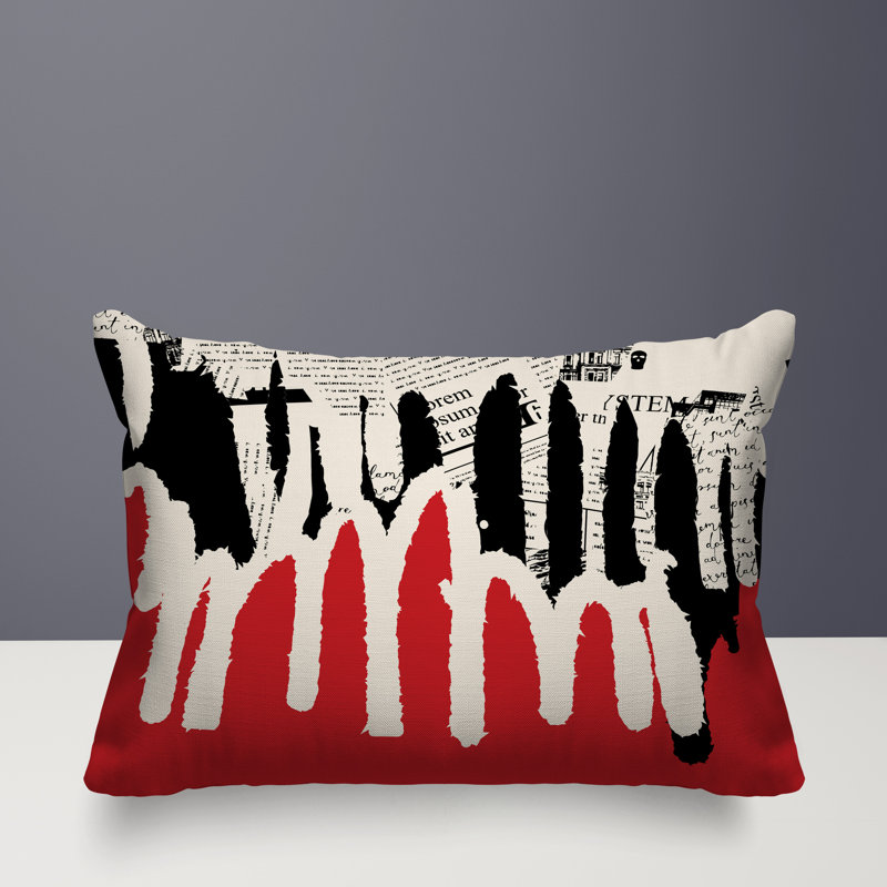 Oreiller rectangulaire réversible intérieur / extérieur Kisha, Rouge / noir / blanc cassé, H 14 po x l 20 po