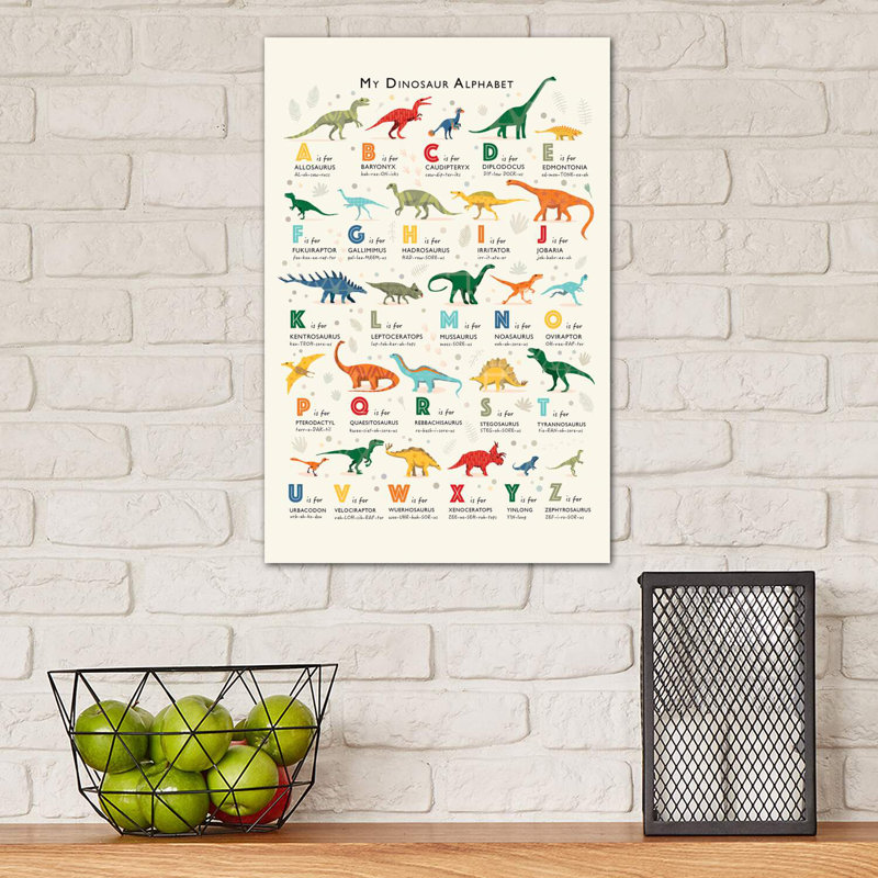 Dinosaur Alphabet - impression d'art graphique, Pas de tapis, Toile tendue, H 48 po x l 32 po x P 1,5 po