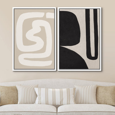 Noir et blanc, personnages du milieu du siècle, art géométrique abstrait, art mural Relax Calm 2 pièces