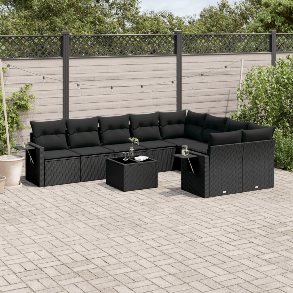 Vidaxl 10-Tlg. Garten-Sofagarnitur Mit Kissen Schwarz Poly Rattan