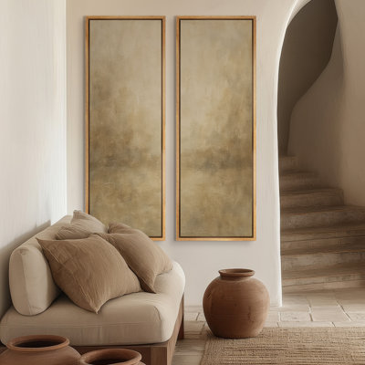 Warm Neutral Misty Abstract for Office - Set of 2 Framed Wall Art Print on Canvas 60"x20"x2pcs, 60"x30"x2pcs