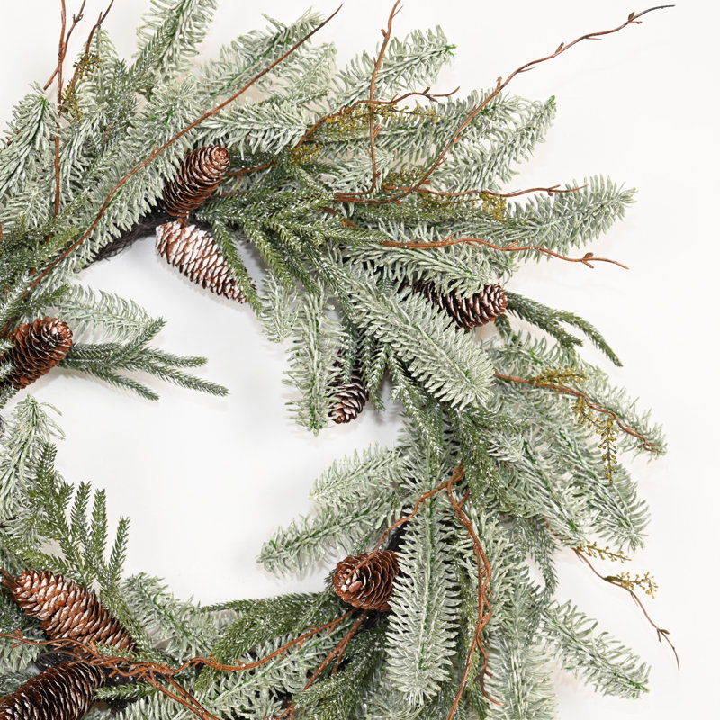 Couronne hivernale de pin artificiel 24 po 24 po Real Touch