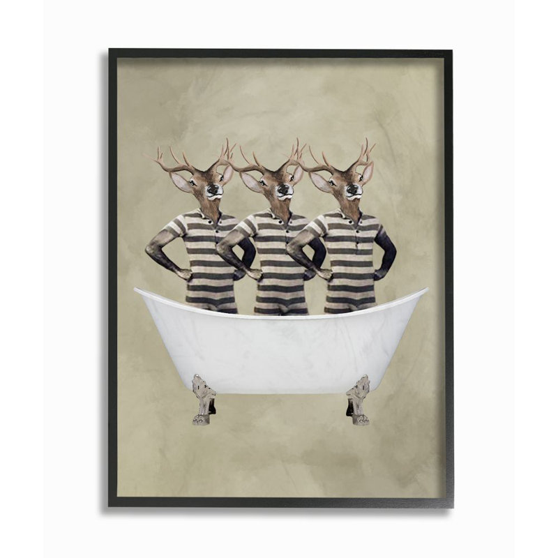 Décoration murale trois hommes de cerf dans une baignoire pour enfants Fabricius, H 30 po x l 24 po x P 1,5 po