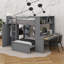Lit mezzanine double avec lit simple attaché, étagère, bureau et garde-robe-114446969