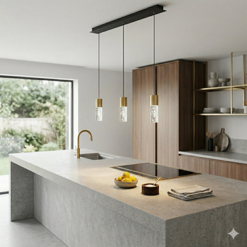 Rathi 3 - Light Kitchen Island Pendant, Brass, 7" H x 2" W x 2" D