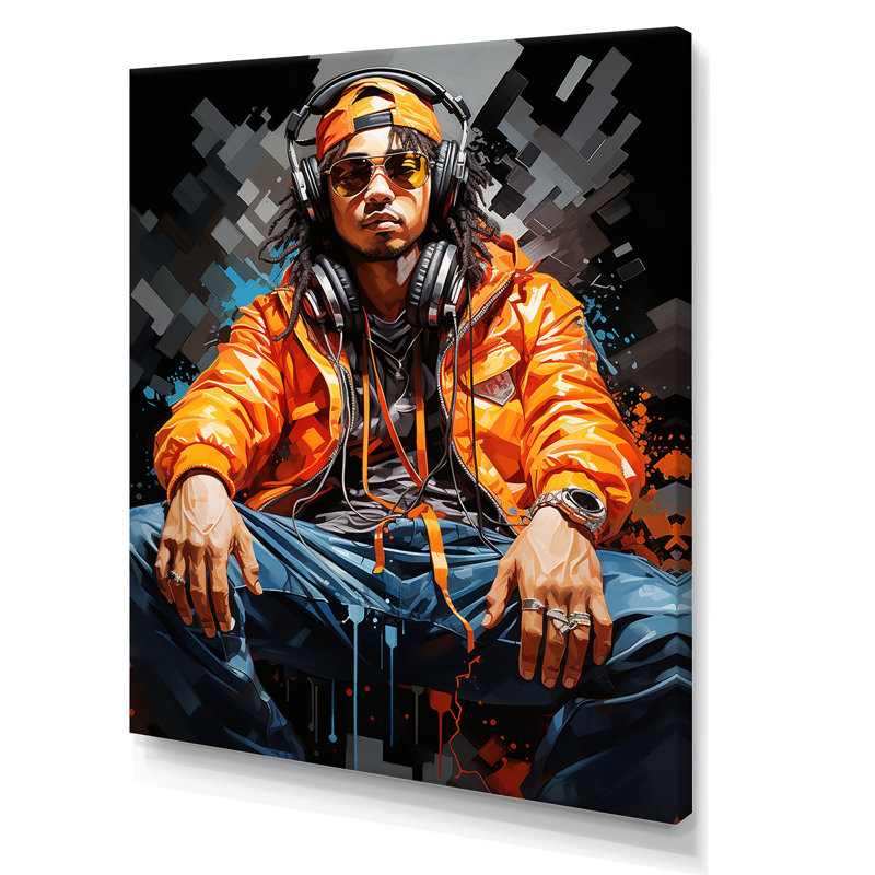" Hiphop Rapper Bold And Vibrant Colours ", Wrapped Canvas, 32" H x 24" W x 1" D