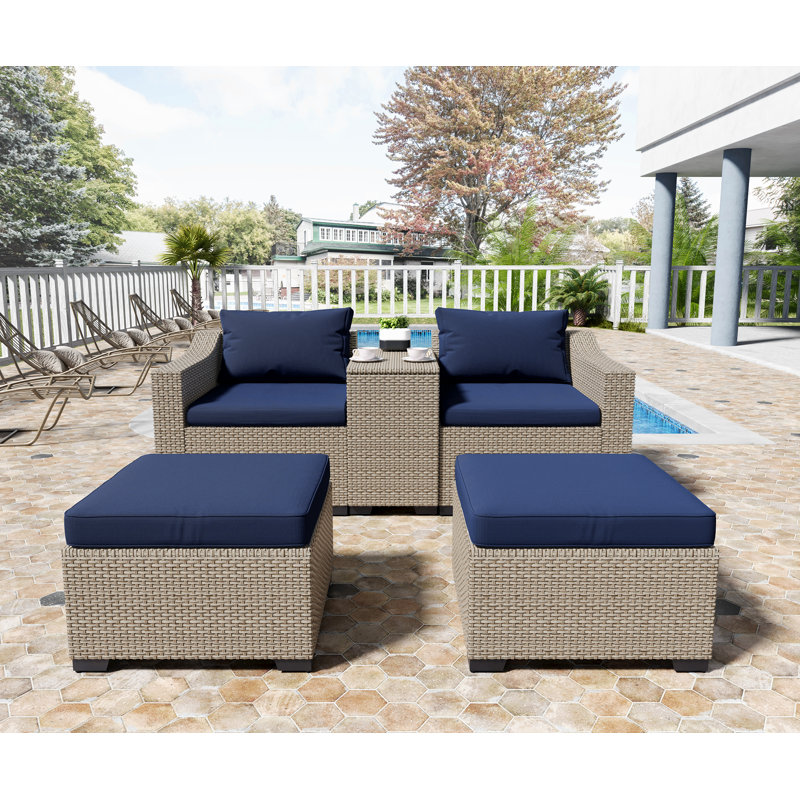 Griscelda Wicker 4 - Person Patio Conversation Sets with Cushions, Blue, White