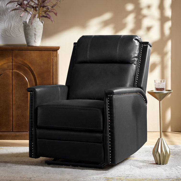 Electric Genuine Leather Power Recliner with Nailhead Trims Built-in USB Port
