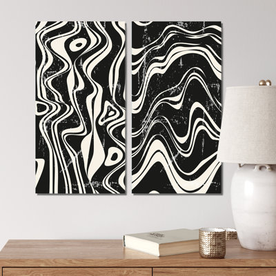 Monochrome Vintage 70S Minimal Geometrics II - 2 Piece Painting Set