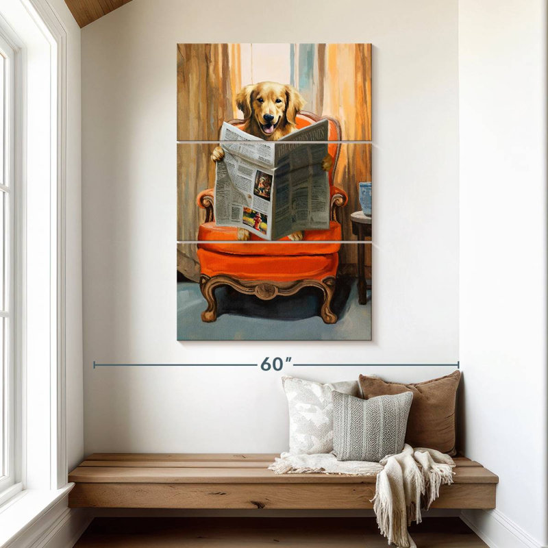 Brampt Golden Retriever lecture des nouvelles, H 50 po x l 32 po