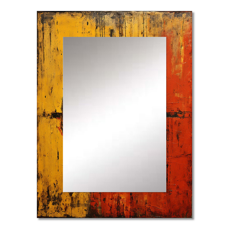 Belge belge avec abstraction géométrique III - miroir décoratif géométrique, miroir mural doré, impression sur métal