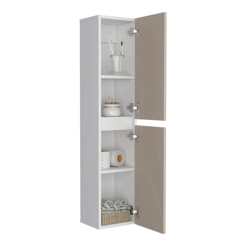 High Two-Door Wall Cabinet With Interior Shelf Vertical Storage, White