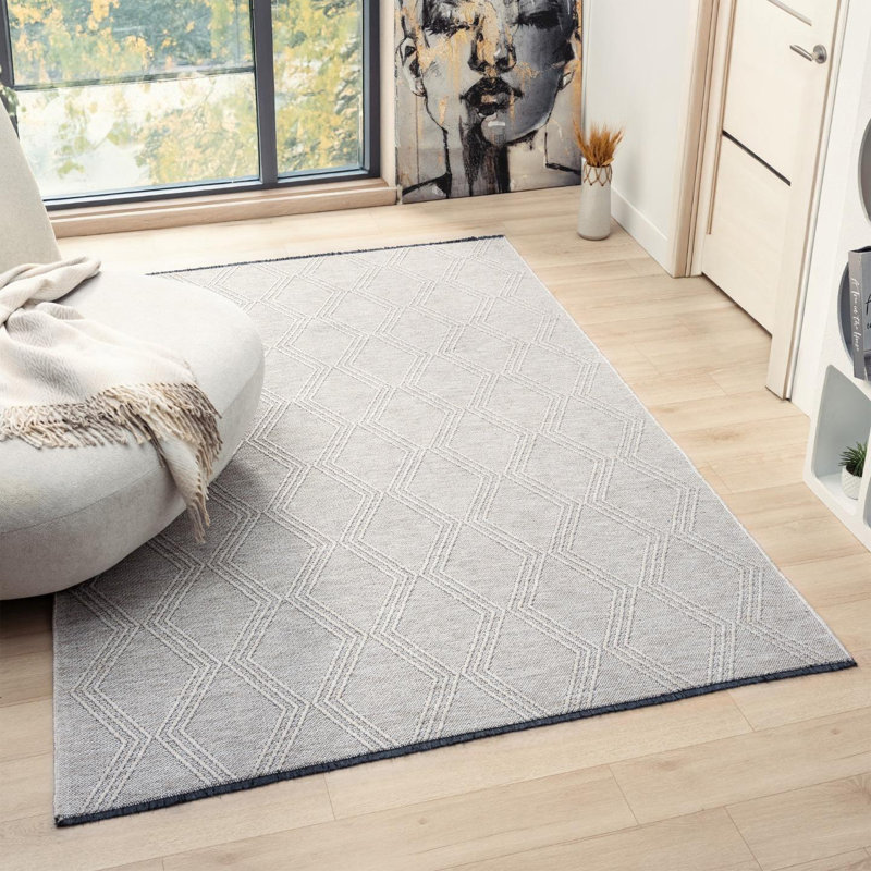Modern Farmhouse Diamond Pattern Non-Slip Washable Rug, Rectangle 8' x 10'