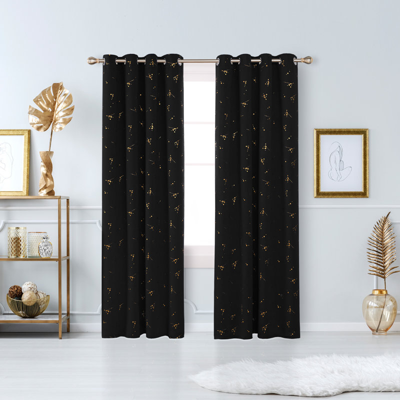 Bertie Room Darkening Thermal Curtains, Black, Width 132 x Drop 214 cm