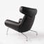Chaise Mid-Century moderne en cuir véritable noir avec pieds en acier inoxydable poli