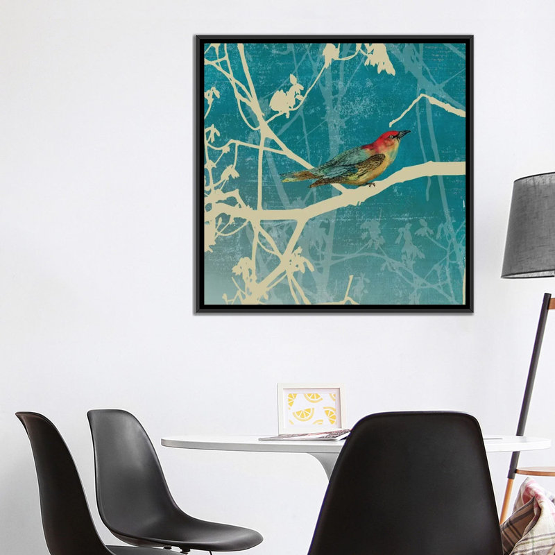 « blue oiseau i », impression sur toile, H 18 po x l 18 po x P 1,5 po, Toile avec cadre noir, Pas de tapis