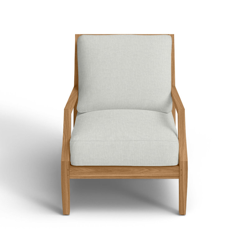 Haley Teak Patio Chair with Cushions, Natural Teak, No welt + Standard fill, Verona Silver Sunbrella®
