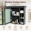 Armoire de salle de bain murale noire moderne 35 "x 28" avec porte miroir et 6 tablettes ouvertes