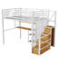 Lit mezzanine double en métal avec garde-robe, bureau et tablette de rangement ouverte-810069950