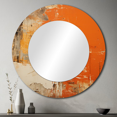 Orange orange abstrait Chaos Art II - miroir mural rond moderne, impression sur métal