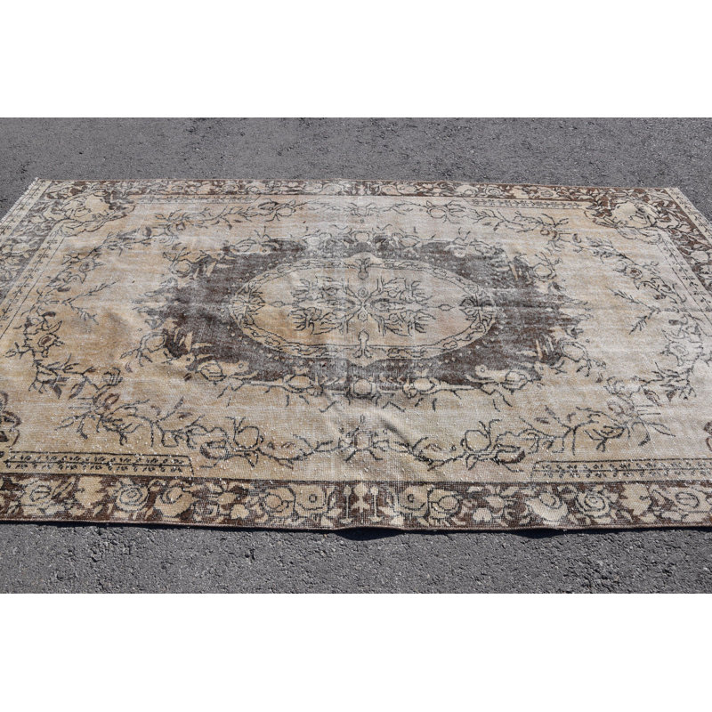 Tapis turc rétro Oushak pour le salon - Tapis oriental antique fabriqué à la main biologique