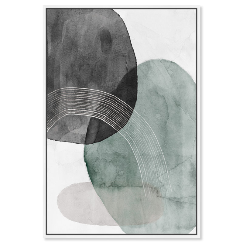 Abstrait vert solidaire géométrique - Peinture, H 15 po x l 10 po, Toile blanche encadrée