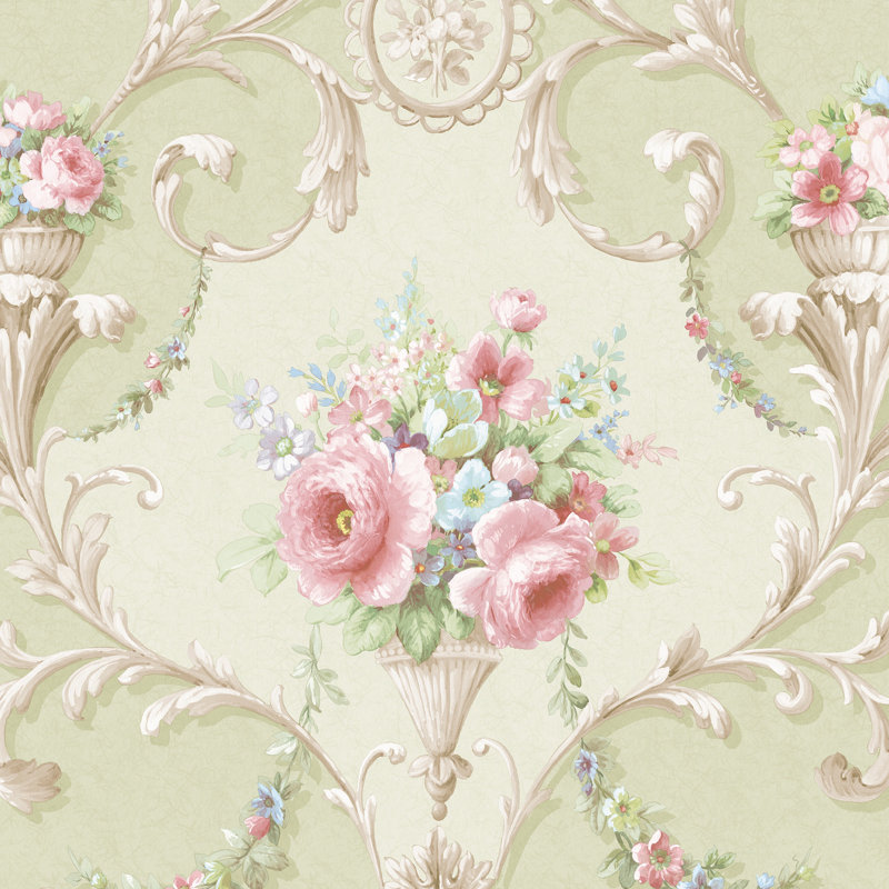 Motif floral ornemental, Vert/Rose/Bleu