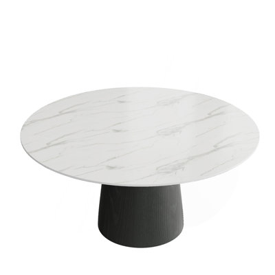 Modern Mid-Century Dining Table With Stone Wood For Kitchen Office  6 - 53" White/Grey Top + Black U-Base