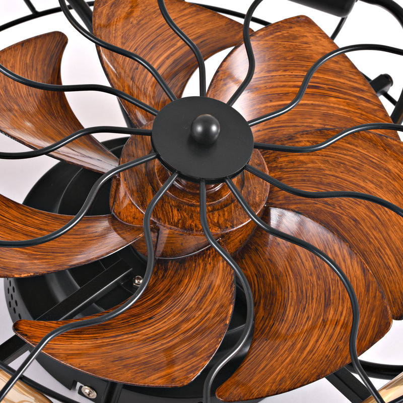 5-light Black Industrial Ceiling Fan With Remote Control High-performance Dc Motor Quiet Operation And Stylish Metal Cage Design