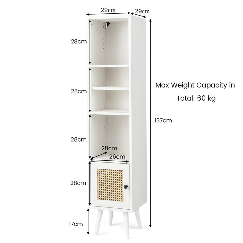 Komurcu 137cm H x 29cm W Standard Bookcase, White