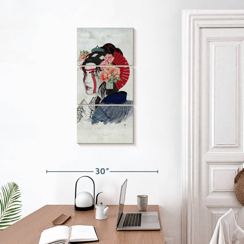Portrait de femme Geisha, H 32 po x l 15 po