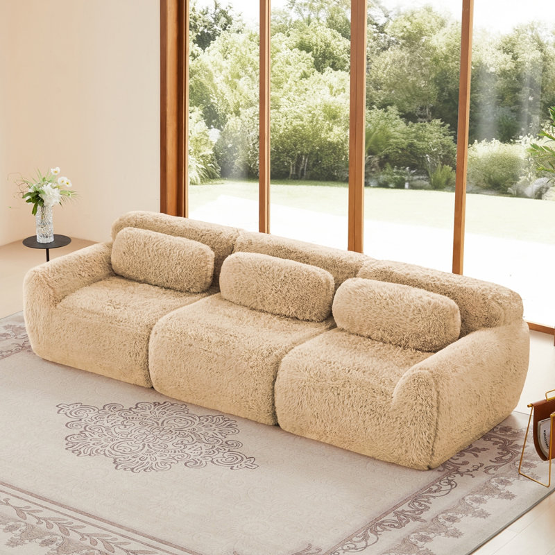 Canapé modulaire ergonomique doux et moelleux en tissu 38D, Kaki pâle, 3 sièges